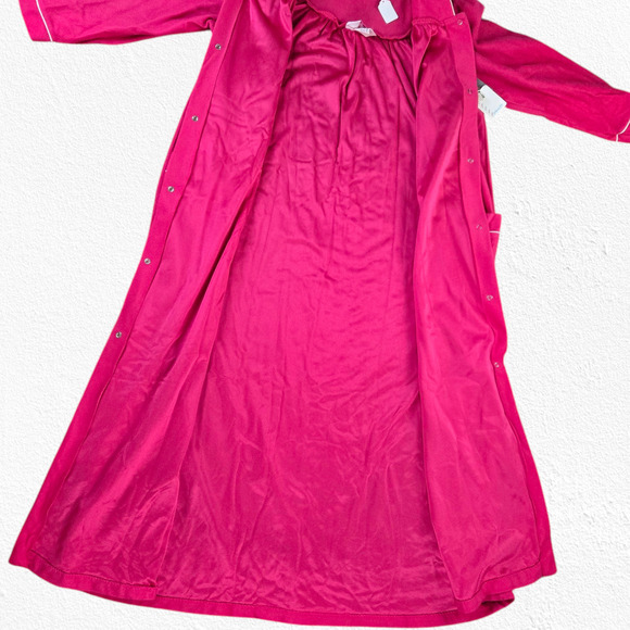 80s Vintage Bright Pink Button Down Long Robe Loungewear Sleepwear Size 20W - Picture 13 of 14